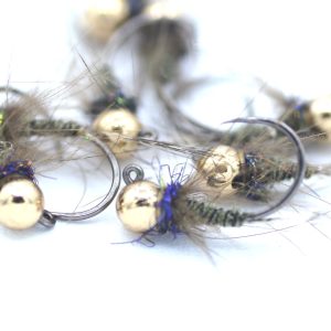 Ninfa jig verde e viola con testa in tungsteno per pesca a mosca