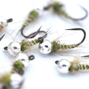 Ninfa jig oliva con testa in tungsteno per pesca a mosca