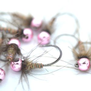 Ninfa jig rosa con testa in tungsteno per pesca a mosca