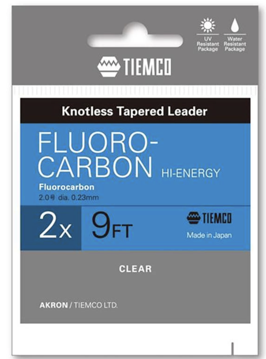 TIEMCO FLUOROCARBON HI ENERGY KNOTLESS TAPERED LEADER AKRON 9 FT